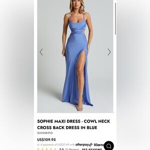 Showpo Blue Maxi Slip Dress with Slit